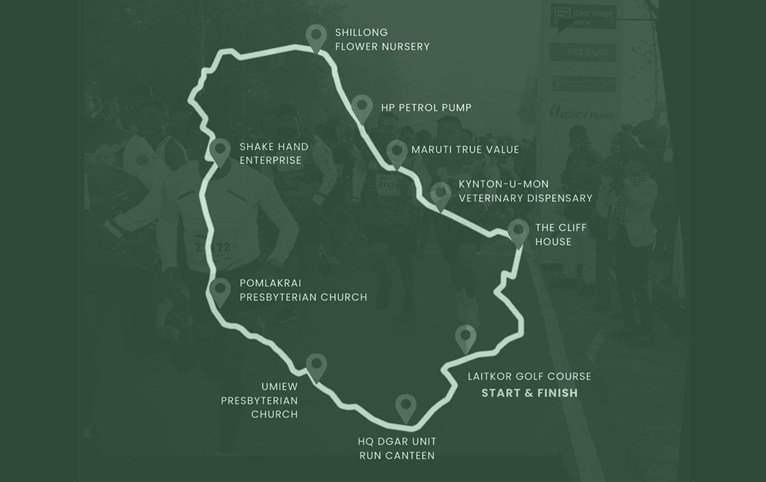 Map of the 10 km Assam Rifles Half Marathon route through Upper Shillong