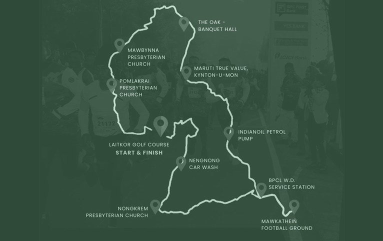 Map of the 21 km Assam Rifles Half Marathon route through Upper Shillong